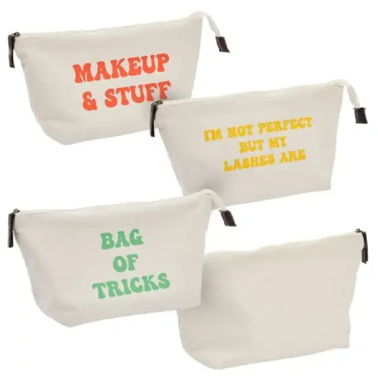 6 Pack Small Canvas Makeup Bags with Zipper for Women, 3 Designs (White, 8 x 4 x 6 In) image {1}