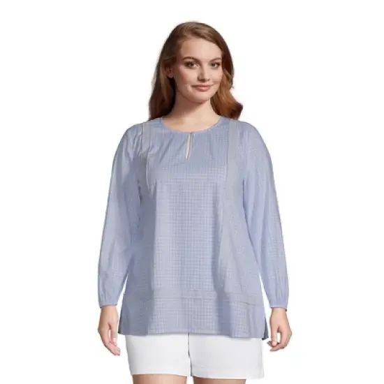 Lands' End Women's Cotton Long Sleeve Split Neck Tunic Top image {8}