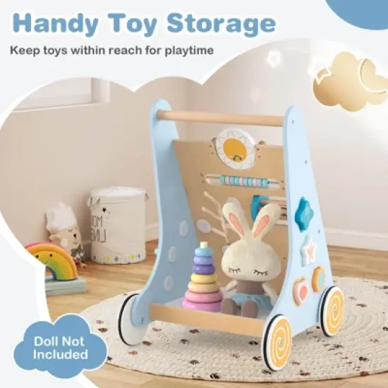 Infans Wooden Baby Walker Push and Pull Learning Activity Center with Wheels Push Toy image {7}