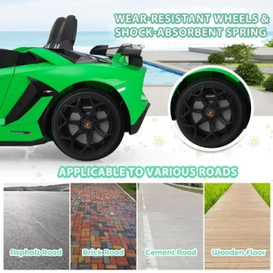Sandinrayli 24-Volt Licensed Lamborghini 2 Seater Kids Ride On Car With Remote Control and Drifting Feature in Green image {6}