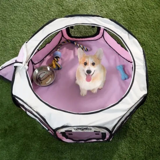 Pet Adobe Portable Pop-Up Pet Playpen with Carrying Bag, 33" Diameter, Pink image {4}