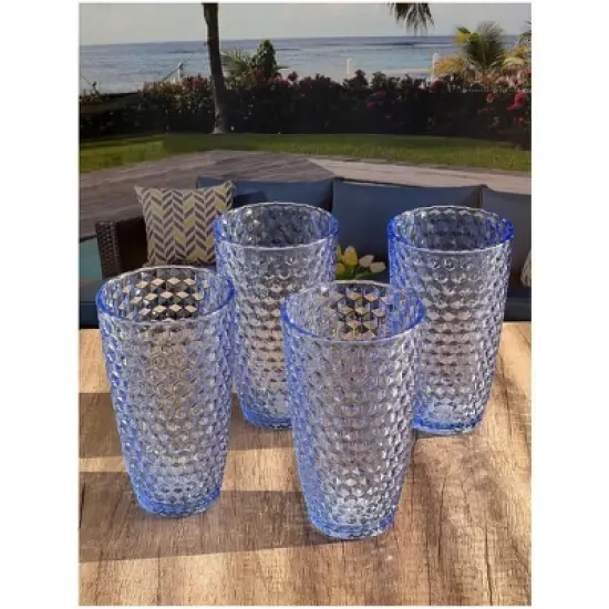 Diamond Cut Acrylic Glasses Drinking Set of 4 (19oz), Plastic Drinking Glasses, BPA Free Cocktail Glasses, Drinkware Set, Drinking Water Glasses image {8}