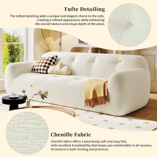 Modern 3 Seat Chenille Fabric Upholstered Sofa Couch,American Traditional Couch,85" Plush Lounge Sofa for Living Room Apartment-Cuddlewood image {4}