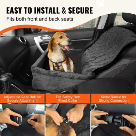 VEVOR Dog Car Seat, Dog Booster Seat for Car with A Storage Pocket, Clip-On Safety Leash, Sponge and PP Cotton Filling, Dog Car Bed image {4}