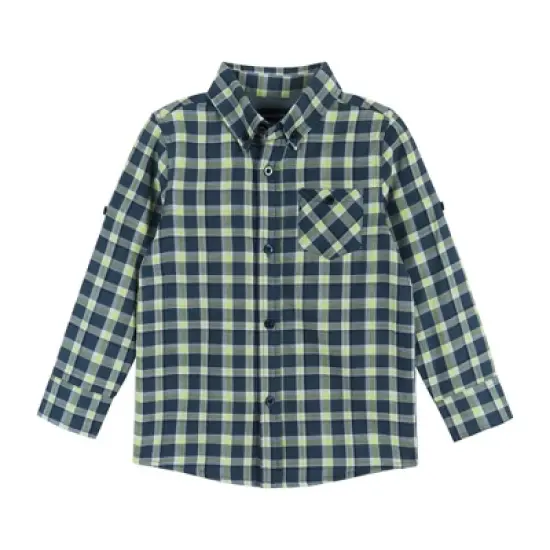 Andy & Evan  Toddler Navy & Lime Plaid Two-Faced Buttondown image {2}