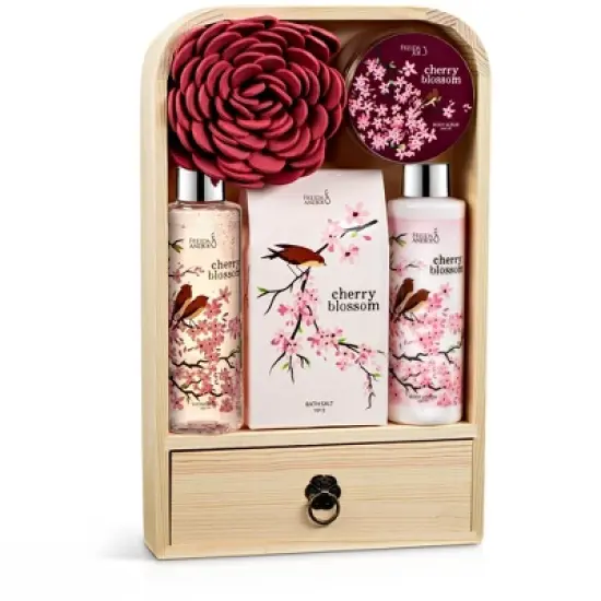 Elegant Modern Cherry Blossom Bath & Body Gift Set &ndash; 6pc Spa Gift Basket for Women with Shea Butter & Vitamin E image {1}