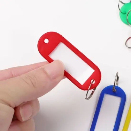 Unique Bargains Plastic Split Ring ID Label Tags Keyrings Blue Yellow Green White Red 50 Pcs image {3}