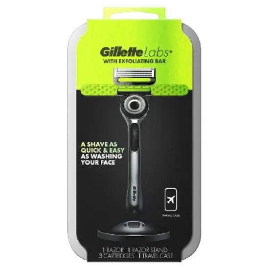 Gillette Labs Exfoliating Bar Razor + 3 Razor Blade Refills, Travel Case & Premium Magnetic Stand image {8}