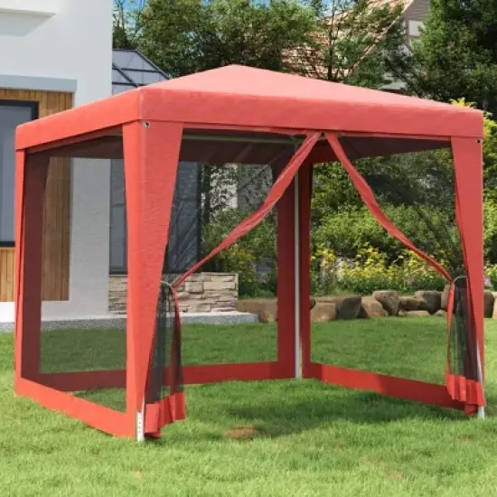 vidaXL Durable Party Tent with UV-Resistant Roof and 4 Mesh Sidewalls, Heavy-Duty Iron Frame - Red - High-Density Polyethylene (HDPE) Material image {1}
