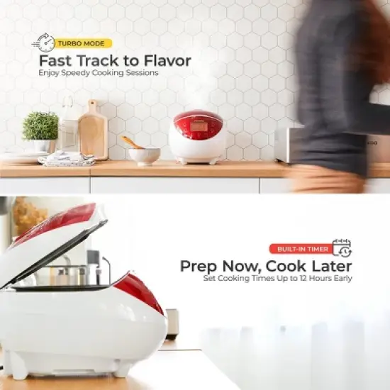 CUCKOO 6-Cup Micom Rice Cooker and Warmer White/Red: 12 Settings, Automatic Keep Warm, Dishwasher-Safe Parts, Timer image {4}