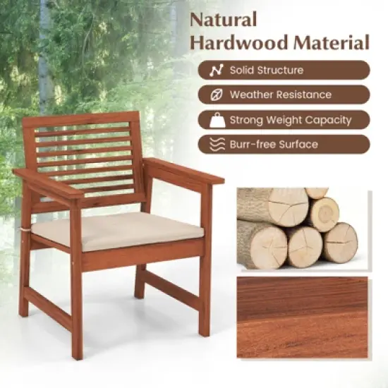 Tangkula Outdoor Hardwood Armchairs Set of 2/4 Weather-resistant Slatted Armchairs w/Removable Cushions image {3}