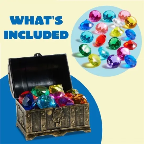 Joyfy 17 Pcs Diving Pool Toys, 16 Big Colorful Diamond Gems with Pirate Treasure Chest, Swimming Dive Toy for Kids Underwater Adventure Pool Games image {2}