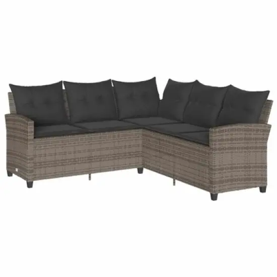vidaXL L-Shaped Rattan sectional Sofa - Outdoor Patio Couch with Anthracite Cushions, UV & Water-Resistant, Gray Steel Frame, 72.4"x72.4" image {8}