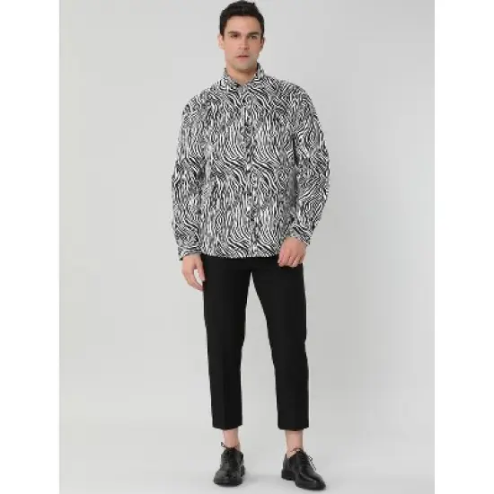 Lars Amadeus Men's Vintage Leopard Printed Button Down Long Sleeve Cotton Shirt image {3}