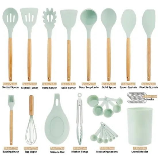 Itopfox 35-Piece Silicone Kitchen Utensil Set with Wooden Handles, Non-Stick Cooking Tools Including Spatula, Spoon, Turner, Tongs, Measuring Cups image {2}