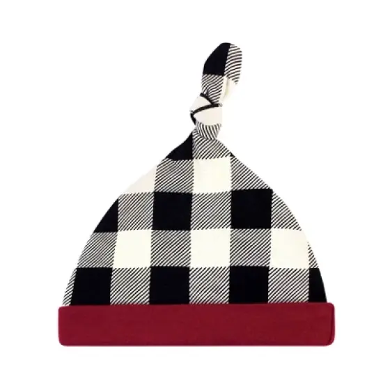 Touched by Nature Baby Boy Organic Cotton Swaddle Blanket and Headband or Cap, Black Plaid, One Size image {4}