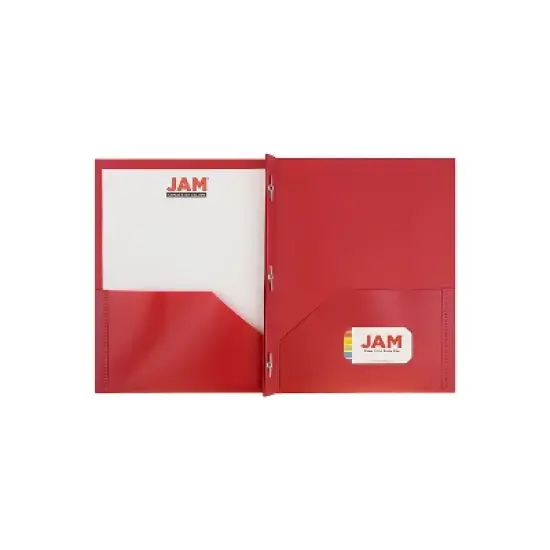 JAM Paper Plastic Two-Pocket School POP Folders w/Metal Prongs Fasteners Red 382ECREDB image {2}