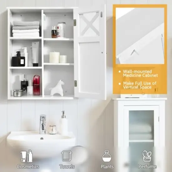 Costway Wall-Mounted Cabinet Bathroom Storage 2-Tier Shelf Multipurpose Organizer White image {7}