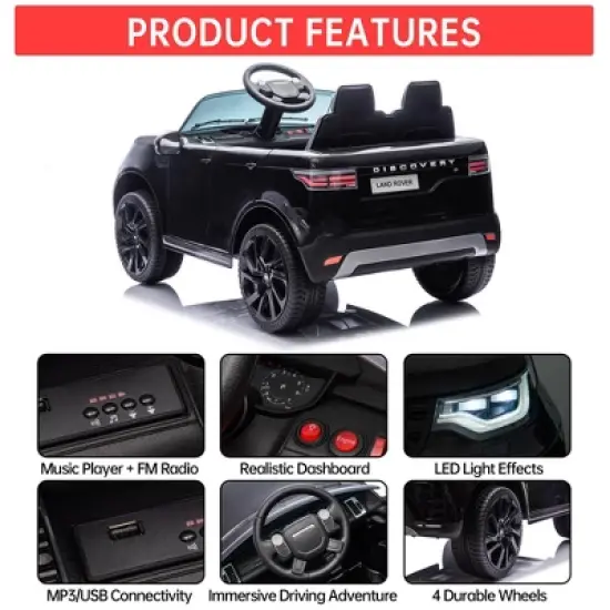 Garvee 12V Kids Electric Ride-On Car with Remote &ndash; Land Rover Licensed Toy Vehicle with LED Lights, Music, Seatbelt & Dual Motors image {2}