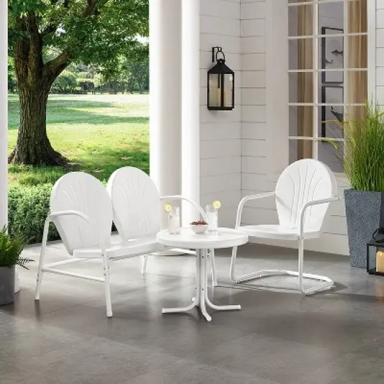 Griffith 3pc Outdoor Conversation Set with Loveseat, Arm Chair & Accent Table - White - Crosley image {1}