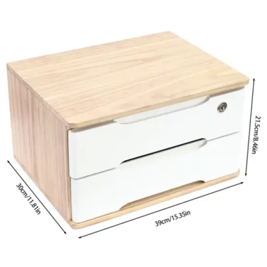 YIYIBYUS 2 Tiers Wooden Desktop Storage Box with Lockable Drawers image {2}