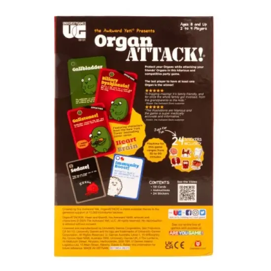 University Games Organ Attack Game: Classic Board for 4-6 Players, Social Skills, 30-45 Min Play, Includes Cards, Instructions image {1}