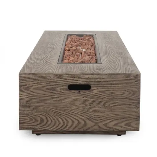 Aidan Outdoor 50000 BTU Iron Rectangular Fire Pit Wood Pattern Brown - Christopher Knight Home image {4}