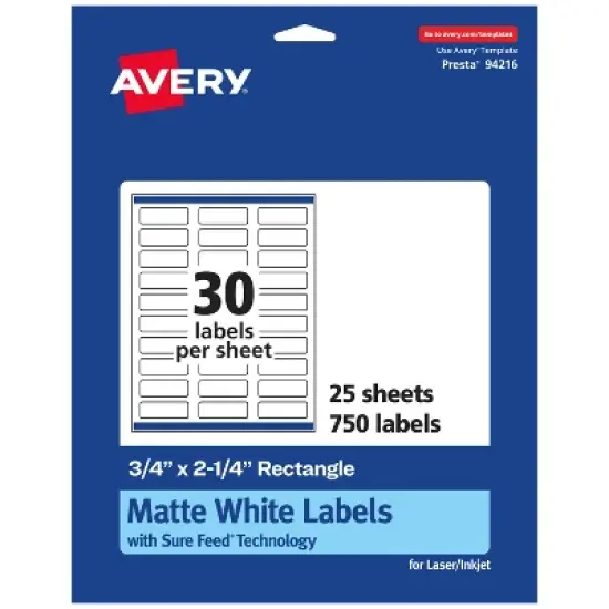 Avery Matte White Rectangle Labels with Sure Feed, 3/4" x 2-1/4" image {8}