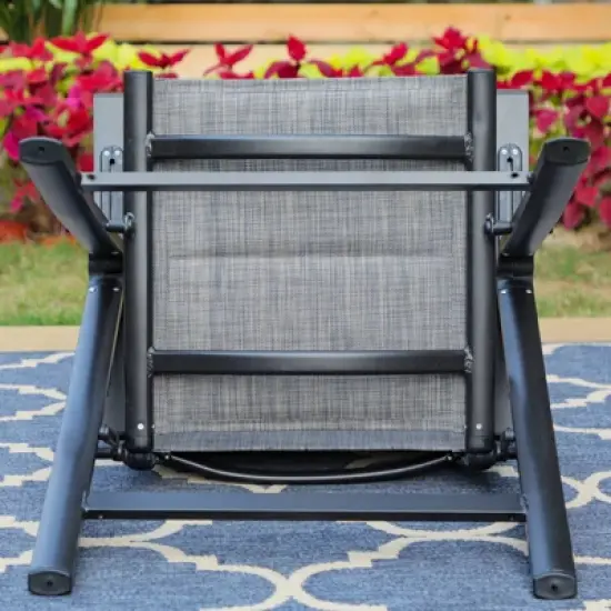 7pc Outdoor Dining Set with 7 Position Adjustable Folding Chairs & Metal Rectangle Table with Umbrella Hole - Captiva Designs image {10}