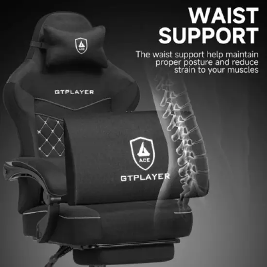 GTPLAYER Gaming Chair with Footrest, Premium Breathable Fabric, Waist Support, Linkage Armrest image {7}