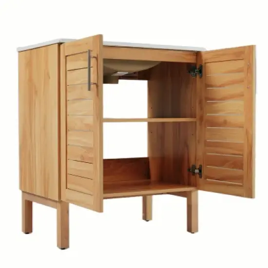 Christopher Knight Home Ramona 30" Mid-Century Modern Bathroom Vanity with Ceramic Sink, Antique Natural image {4}