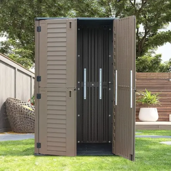 WELLFOR 380 gal Vertical Cabinet Deck Box Brown image {6}