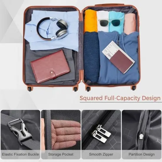 Gulches Luggage Sets New Model ABS Hardshell 3pcs Clearance Luggage Hardside Lightweight Durable Suitcase sets''(black+brown) image {3}
