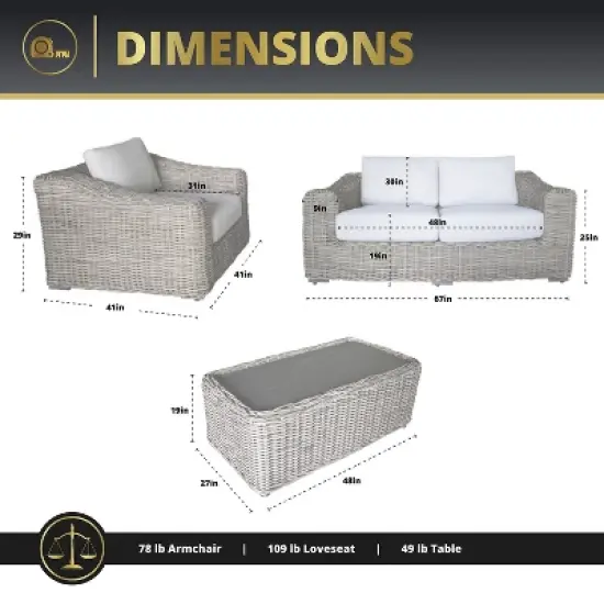 Kinger Home Hawaii 4-Piece Wicker Patio Furniture Set, Outdoor Conversation Patio Set with Deep Seating image {6}