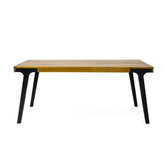 Christopher Knight Home Harper Rectangular 69" Acacia Wood Dining Table, Teak/Black image {7}