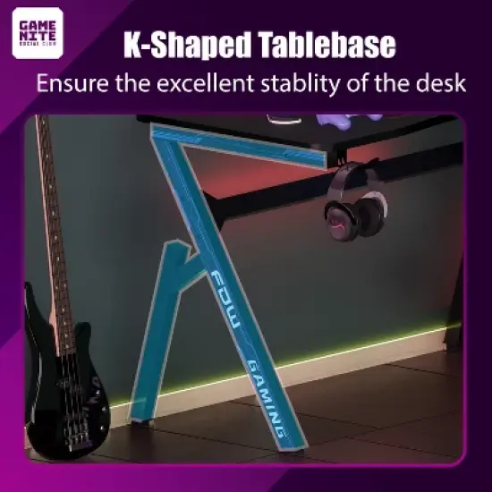 BestMassage 47 Inch Gaming Desk Multifunctional Gaming Workstation Wide Gaming Table for Multiple Monitors Cup Holder & Headphone Hook image {2}