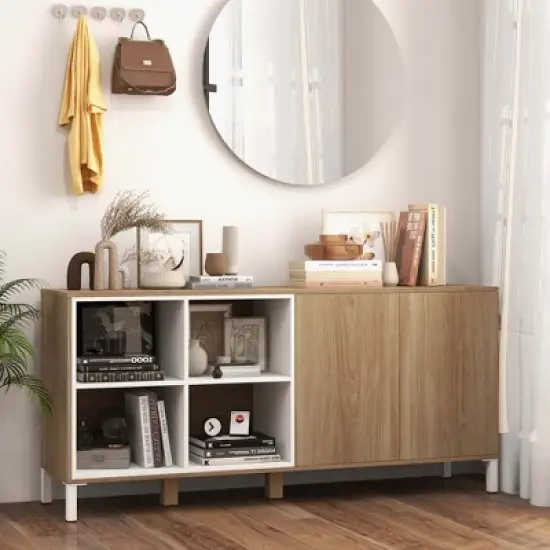 Costway 63" Buffet Sideboard Kitchen Storage Cabinet with 4 Compartments Adjustable Shelf image {4}