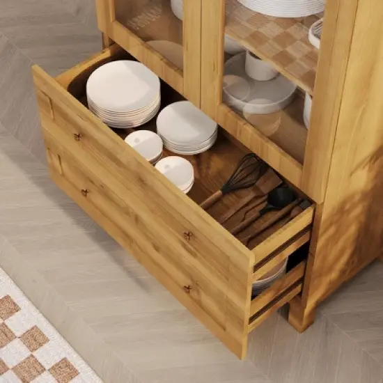 Arched Kitchen Pantry Cabinet, Modern 70in Tall Storage Cabinet Freestanding Farmhouse Cupboard with 2 Drawers and Adjustable Shelves image {3}