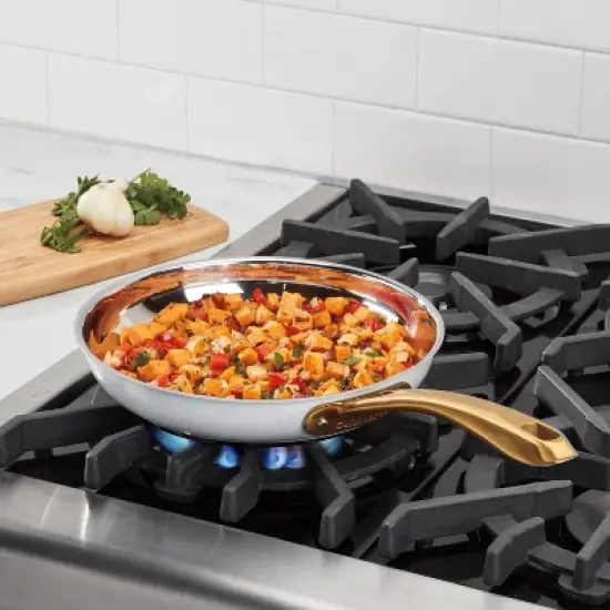 Cuisinart Classic 10" Stainless Steel Skillet with Brushed Gold Handles Matte White image {1}