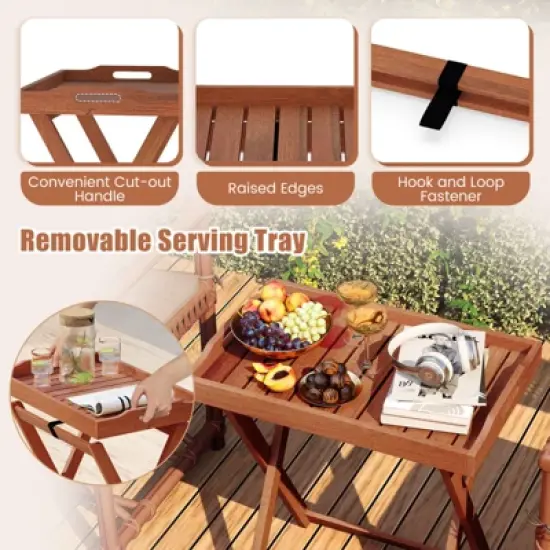 Tangkula Patio Solid Wood Tray Table w/ Removable Top Rectangular TV Tray Bistro Table image {7}
