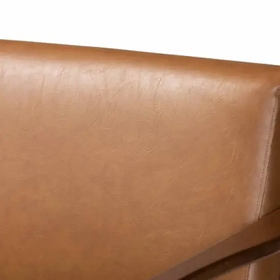 Bianca Wood and Tan Faux Leather Sofa Tan/Walnut Brown - Baxton Studio image {3}