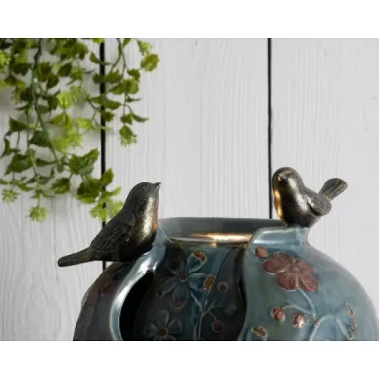 Blue Verdigris Bird Indoor Water Fountain with LED Light and Pump - Foreside Home & Garden image {7}