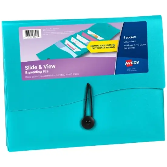 Avery Slide & View Expanding File Folder, 6 Pockets, Letter Size, 1 Aqua Folder (73544) image {7}