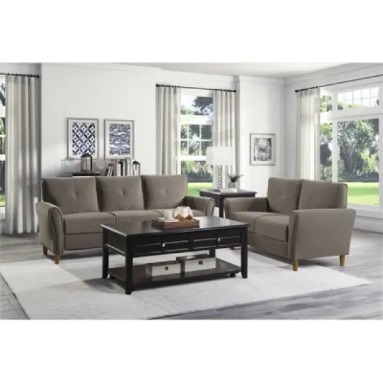 Dunleith Modern Contemporary Velvet Tufted Sofa in Brown and Walnut - Lexicon image {4}
