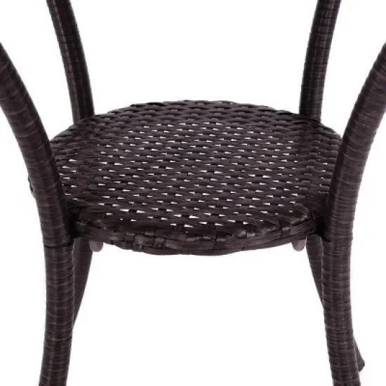 Costway Round Rattan Wicker Coffee Table Glass Top Steel Frame Patio Furni W/Lower Shelf image {4}