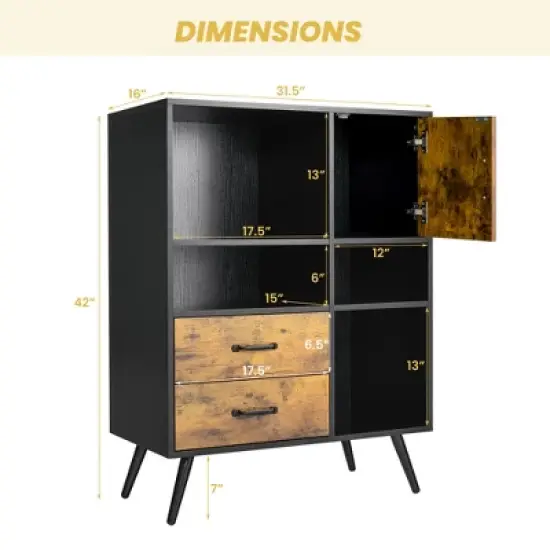 Costway Industrial Buffet Sideboard Storage Cabinet Organizer Cupboard with Cubbies Drawers image {2}