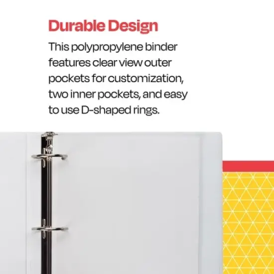 School Smart D Ring View Binder, Polypropylene, 3 Inches, White image {1}