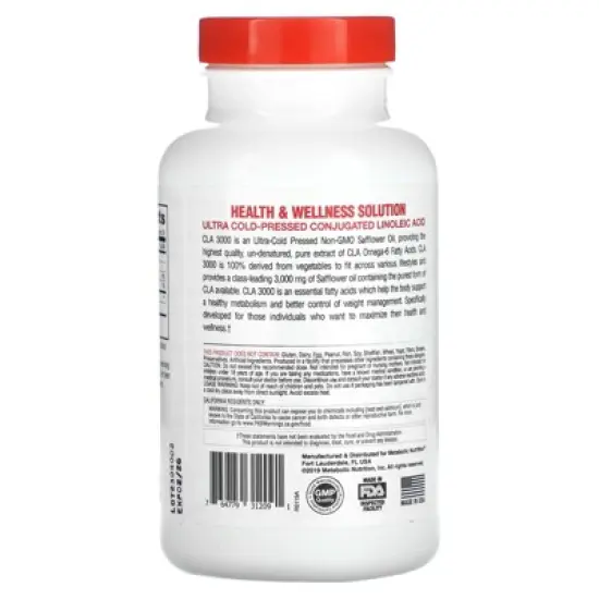 Metabolic Nutrition CLA 3000 Extra High Potency - Supports Healthy Weight Management Lean Muscle Mass Non-Stimulating Conjugated Linoleic Acid 90 image {2}
