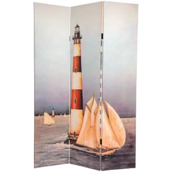 6" Double Sided Lighthouses Canvas Room Divider - Oriental Furniture image {2}