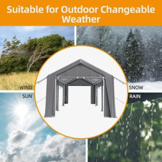 Heavy Duty Carport Canopy, Outdoor Storage Shed with 4 Roll-Up Doors & Windows - All-Weather Tarp Portable Garage for Car image {2}